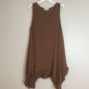 UMGEE + Tunic Tank Top Sleeveless Brown Fringe 1XL